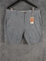 Fat Face Shorts Mens W38 Blue Chino Flat Front AOP Embroidered Kingfisher Cove - 38 Regular