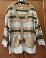 Fat Fat Brown Grey Stripe Alpaca / Wool Blend Knit Soft Cardigan UK10 - 10 Regular