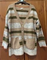 Fat Fat Brown Grey Stripe Alpaca / Wool Blend Knit Soft Cardigan UK10 - 10 Regular