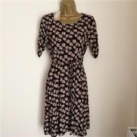 Fat Face Size 8 Dress Floral Midi Black Short Sleeve Tie Waist Brand New RRP &pound;49 - 8 Regular