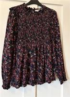 New Fat Face Black Dark Floral Frill Neck Shirred Bust Tunic Top UK8 - 8 Regular