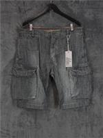 Fat Face Shorts Men W38 Indigo Grey Denim Cargo Baggy Wide Leg Utility Retro Y2K - 38 Regular