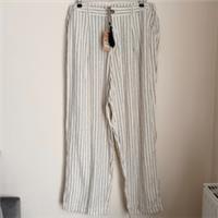 Fat Face Pendeen Trousers Size UK 12 Wide Leg Linen Blend Stripe Brand New - 16 Regular