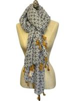 Fat Face Daisy Geo Large Scarf Women's Multicoloured Tasselled Blue Red White