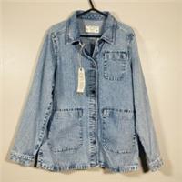 FatFace Eden Worker Jacket Womens UK 10 Blue Stripe Denim Chore Utility - 10 Regular