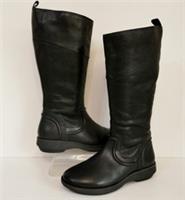 NEW FAT FACE "EVA" BLACK GRAINED LEATHER HIGH CALF LENGTH BIKER BOOTS UK 4 EU37