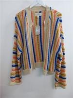 Fat Face Cardigan Open Style 100% Cotton UK 16 Biscuit Stripes Blue Orange - 16 Regular