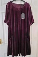 Fat Face Simone Velvet Dress Size 20 Dark Plum Purple Copper & Black Pockets New - 20 Regular