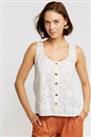 FAT FACE TIA White Broderie Anglais Sleeveless Top Button Front Summer Blouse - 6 Regular