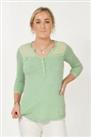 FAT FACE Womens Green Henley Shirt Cotton Jersey 3/4 Sleeve Breast Pockets - 6 Regular