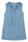 Fat Face Sleeveless Top Denim Blue Longline Chambray Tie Neck Side Pockets Loose - 8 Regular