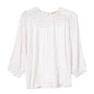 Fat Face White Broderie Blouse Pure Cotton Long Sleeve Round Lace Yolk Neck - 10 Regular