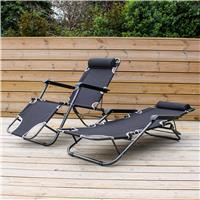 Pair of 2-in-1 Garden Reclining Sun Lounger Chairs