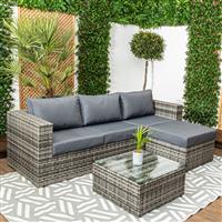 Barcelona - Grey Rattan Sofa Set with Glass Topped Coffee Table, Stool & Cushions