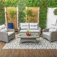 Modena - Luxury Rattan Sofa Set with Two Chairs, Cushions and Coffee Table