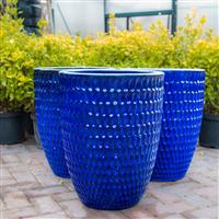 Large Vertical Wave Planter - Blue Glazed Heavy Terracotta