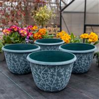Pack Of Four - Large Green & White Serenity Planters (30cm)