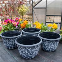 Pack Of Four - Large Black & White Serenity Planters (30cm)