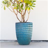 Large Vertical Wave Planter - Pale Blue Glazed Heavy Terracotta
