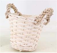 White Display Basket with rope handle to fit a 15cm Diameter pot