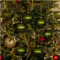 Shiny Green Pumpkin Baubles - Pack of 6 - Christmas Tree Decorations