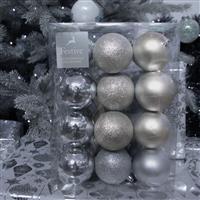 Christmas Tree Decorations - Silver 6cm bauble selection - Pack of 24
