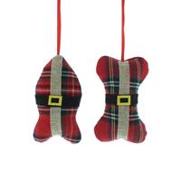 Christmas Decoration - Hanging Assorted Tartan Fish and Bone Decoration - Pack of 2