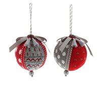 Christmas Decoration - Assorted Red and Grey Ribbon bauble - Pack of 2