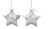 Christmas Tree Decoration - Assorted White Metal Star - Pack of 2
