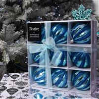 Christmas Tree Decorations - Blue Baubles - Pack of 9