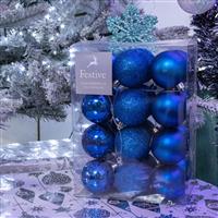 Christmas Tree Decorations - Royal Blue Baubles - Pack of 24