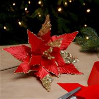 Christmas Floristry Decoration - Red Velvet Poinsettia Stem