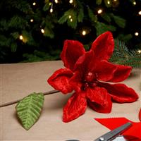 Christmas Floristry Decoration - Red Velvet Magnolia Stem