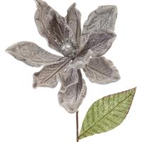 Christmas Floristry Decoration - Silver Velvet Magnolia Stem