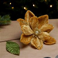 Christmas Floristry Decoration - Gold Velvet Magnolia Stem