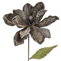 Christmas Floristry Decoration - Pewter Grey Velvet Magnolia Stem
