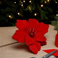 Christmas Floristry Decoration - Red Velvet Magnolia Stem