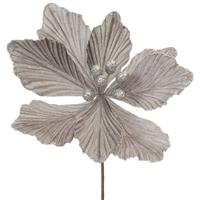 Christmas Floristry Decoration - Silver Velvet Magnolia Stem - approx 40cm