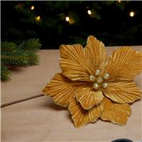 Christmas Floristry Decoration - Gold Velvet Magnolia Stem - approx. 40cm