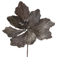 Christmas Floristry Decoration - Pewter Grey Velvet Magnolia Stem - approx 40cm