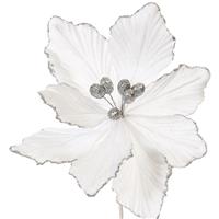 Christmas Floristry Decoration - Bright White Velvet Magnolia Stem
