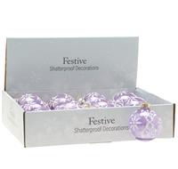 Christmas Tree Decorations - Lilac Glitter Flower Baubles - Pack of 12