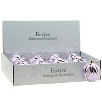 Christmas Tree Decorations - Lilac Iris Glitter Baubles - Pack of 12