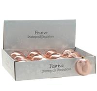 Christmas Tree Decorations - Shiny Rose Gold Baubles - Pack of 12