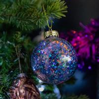 Christmas Tree Decorations - Multi Colour Glitter Baubles - Pack of 12