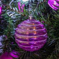 Christmas Tree Decorations - Petrol Effect Ridged Coloured Baubles - Pack of 12