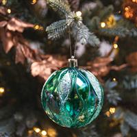 Christmas Tree Decorations - Teal Glitter Baubles - Pack of 12