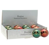 Christmas Tree Decoration - Assorted Red and Green - Gold Glitter Baubles - Pack of 12