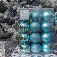 Christmas Tree Decorations - Assorted Duck Egg Blue Baubles - Pack of 24
