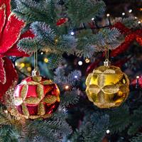 Christmas Tree Decoration - Assorted Gold and Red Glitter Baubles - Pack of 12